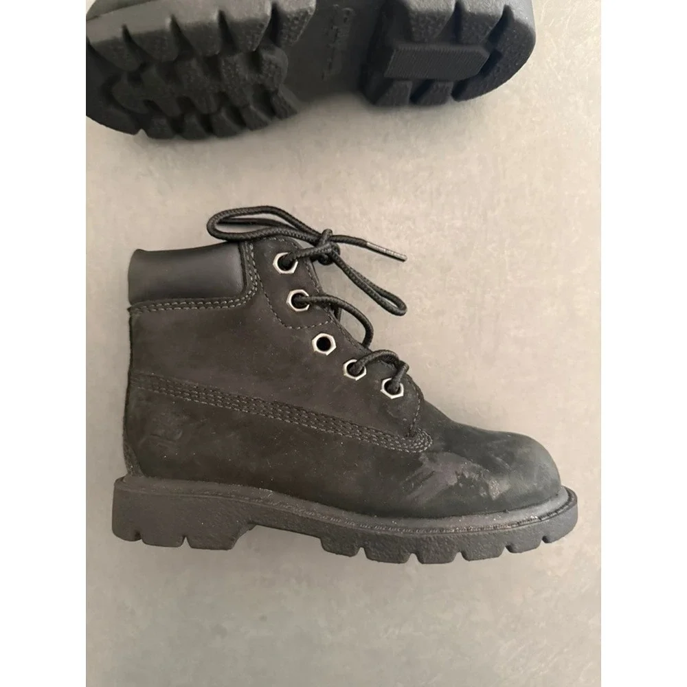 Timberland Kids Black Leather Lace-Up Boots Size 8.5